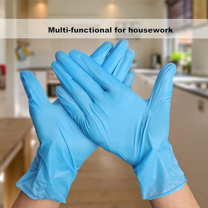 Disposable Gloves Medium, Nitrile and Vinyl Blend Material Gloves, Latex Free, 4 Mil 200 Pc Food Grade Glove for Cleaning, Food Prep, Hair Dye, Tattoo, Blue