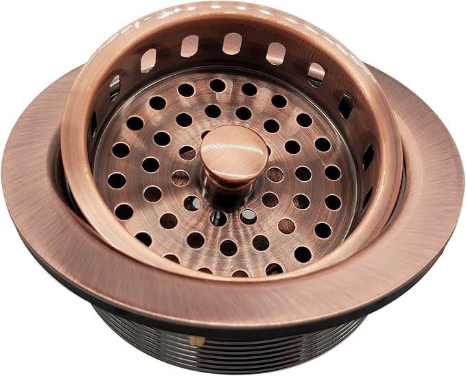 Westbrass D2165-11 Post Style Large Kitchen Basket Strainer with Waste Disposal Flange and Stopper, Antique Copper