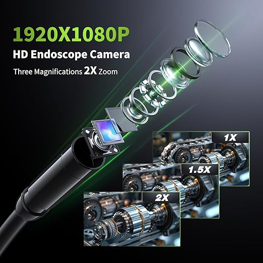 Endoscope Camera with Light, 4.3" Inspection Camera, 1920P HD Borescope with 8 LED Lights, IP67 Waterproof Snake Sewer Tools, 32.4ft Semi-Rigid Drain Endoscope Cool Gadget (Green）