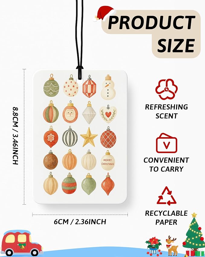 Christmas Berry Car Air Freshener 4 Pcs, Merry Christmas Truck Bauble Ball Checkered Hanging Air Freshener for Cars Closet Drawer Books, Cute Xmas Car Accessories Mirror Decor for Women