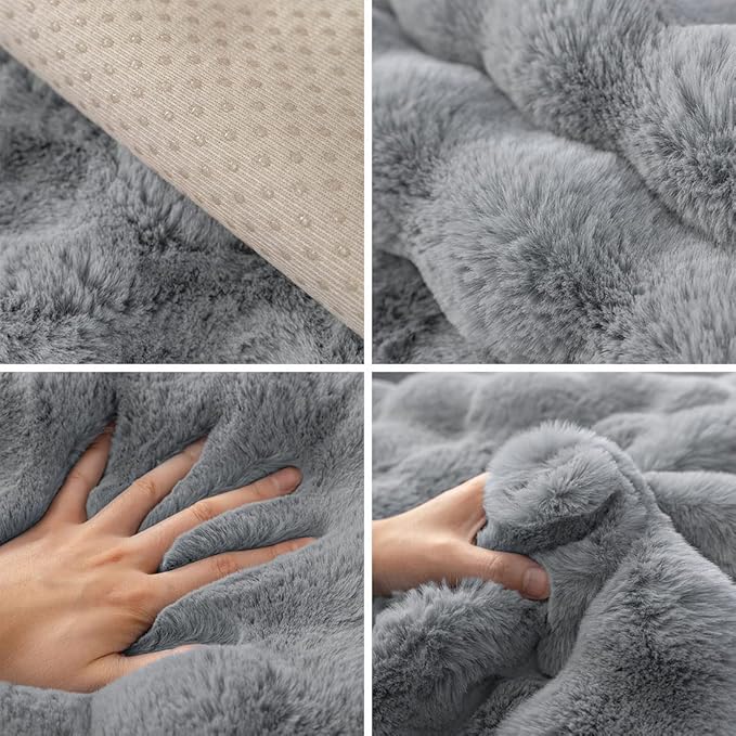 Soft Warm Faux Fur Couch Sofa Cover Thick Shaggy Fuzzy Sectional Couch Cover Non-Slip Solid Color Plush Sofa Slipcover Furniture Protector for Kids, Pets (Dark Grey,36"x70")