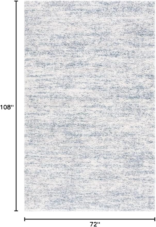 SAFAVIEH Berber Shag Collection Area Rug - 6' x 9', Ivory & Light Aqua, 1.2-inch Thick Ideal for High Traffic Areas in Living Room, Bedroom (BER563J)