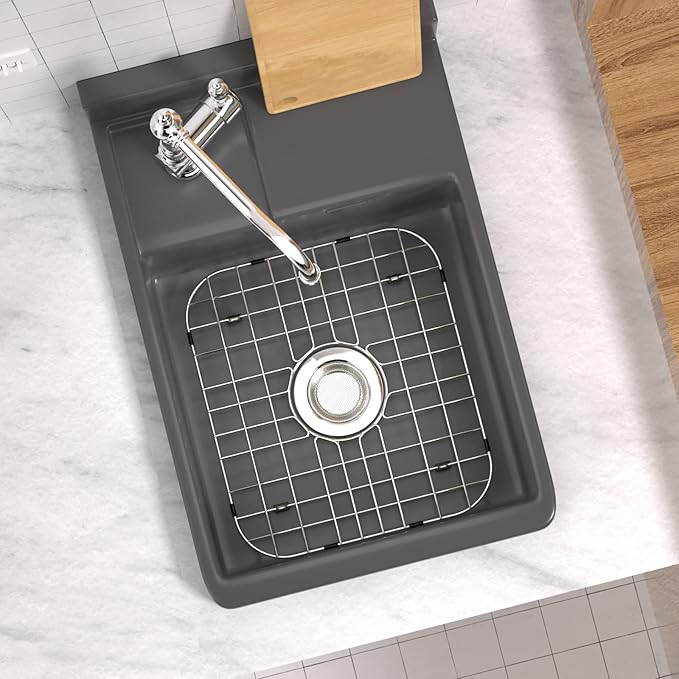 SANNO Kitchen Sink Protectors Gird, Centered Drain Hole Sink Grid and Stainless Steel Sink Protectors, Sink Bottom Grid for Double Sink 2 Pack