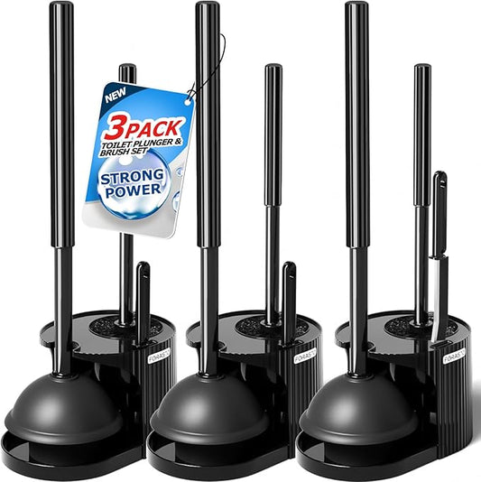 3Pack 3 in 1 Toilet Brush and Plunger Set,Toilet Bowl Brush Plunger Set,Toilet Brush Plunger Combo,Cleaning Brush,Cleaning Supplies, Crevice Cleaning Brush, Bathroom Cleaning Tools