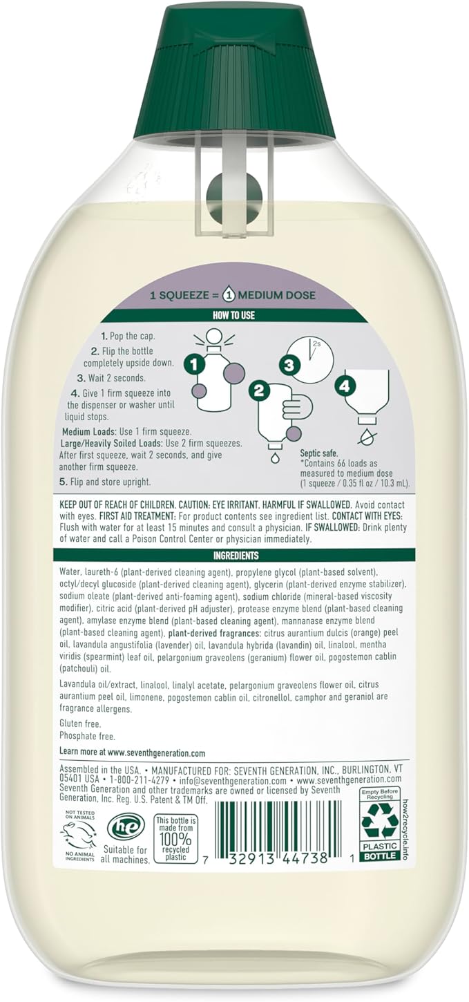 Seventh Generation EasyDose Laundry Detergent Fresh Lavender Ultra Concentrated Washing Detergent 23 oz