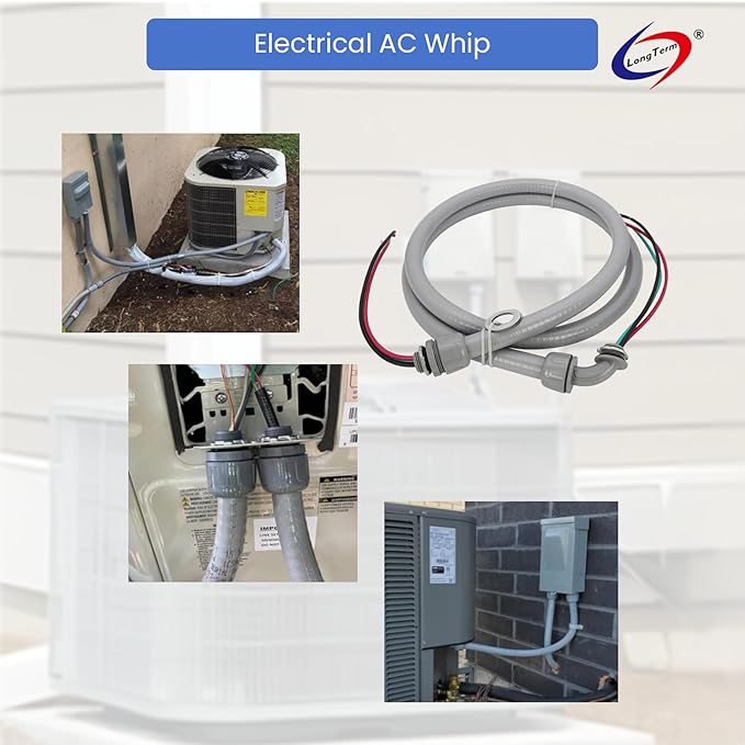 Electrical AC Whip Assembly -1/2" x 4ft Non-Metallic Liquid Tight Electrical Conduit and 10 Gauge Wire A/C Hook-up Whip Kit