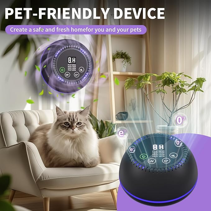 3-in-1 Ozone Machine Odor Removal with 10000mAh Battery, Air Purifier for Pets, Smoke, Home, Closet, Toilet
