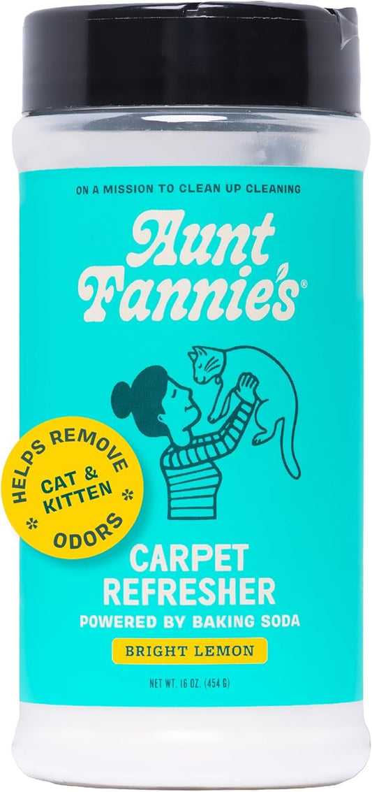 Aunt Fannie's Cat Carpet Refresher, Odor Neutralizing Powder for Homes with Cats, Kittens and Other Pets, Bright Lemon Scent, 16 Ounce (Pack of 1)
