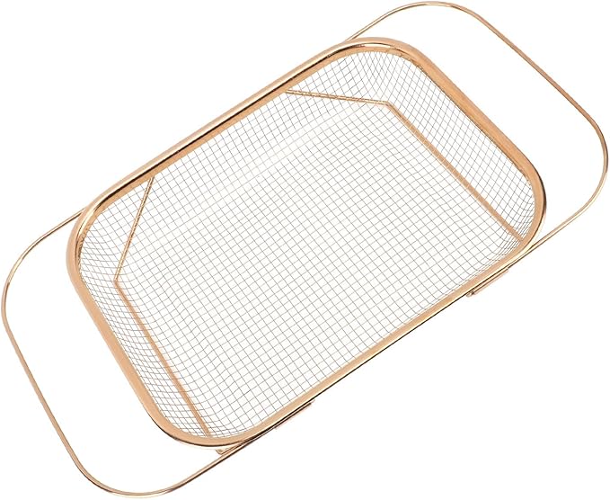 JTLB Over The Sink Colander Strainer Basket Stainless Steel for Kitchen Sink with Handles Fine Mesh Expandable Kitchen Essentials Rectangle (Rose Gold)