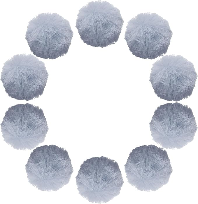 uxcell 2.8 Inch Faux Fur Pom Pom Balls, 10 Pcs Grey Fluffy Soft Faux Fur Pom Poms for Hats with Elastic Loop for DIY Knitting Hats Keychain Scarves Gloves Bags Shoes Accessories