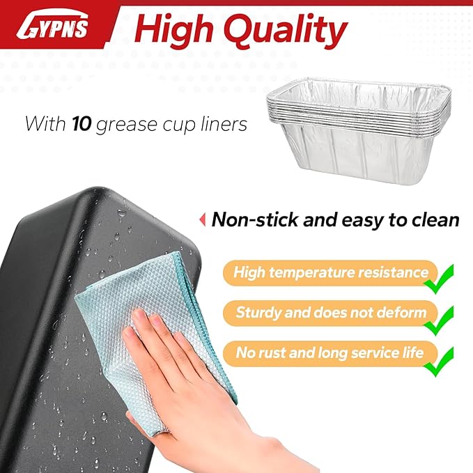 Grill Grease Catcher Fits for Blackstone Flat Top Grill Replacement Accessoriess, Rear Grease Catcher Drip Pan and 10 Packs Disposable Grease Cup Liners, for Blackstone Grease Trap Upgrade (Black)