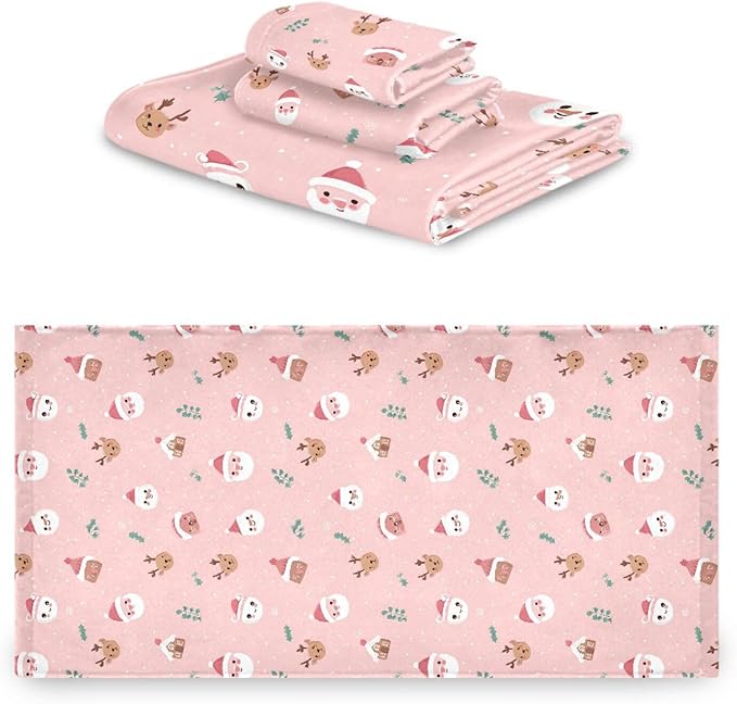Pfrewn Christmas Winter Towels Set of 3 Christmas Symbol with Pink Bathroom Towel Soft Absorbent Bath Hand Towels Washcloth Guest Towel Sets Xmas Holiday Decor