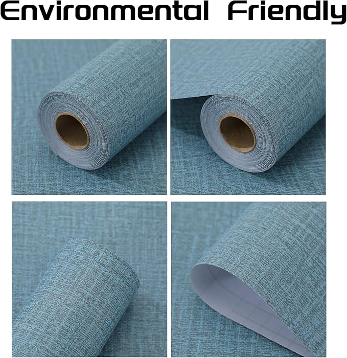 Peel and Stick Wallpaper Blue Grass Cloth Wall Paper - 15.7 x 500 Inch Self Adhesive Wallpaper Peel and Stick, Easy to Paste Wall Contact Paper for Stand Liner, Table and Door Makeover Decor