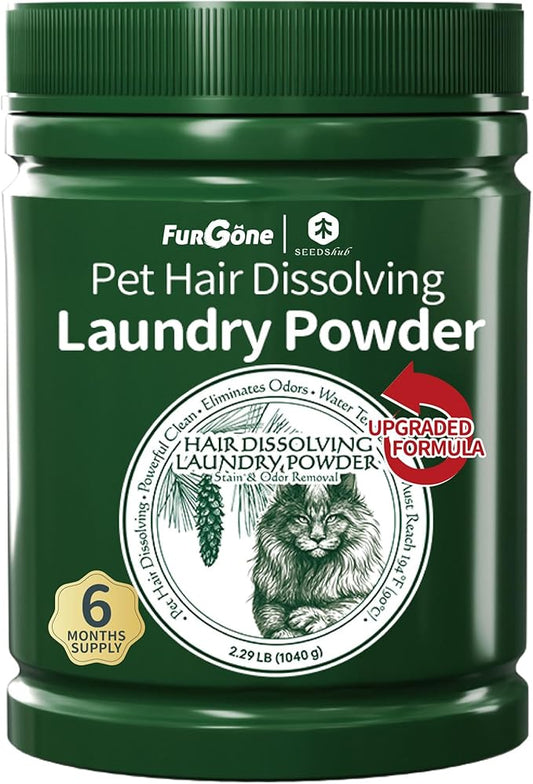 FurGone by Seedshub Pet Hair Odor & Stain Remover for Laundry, Upgraded Higher Hair Dissolution, 6-Month Supply, Based Powder Detergent for Clothes,Effective Dog & Cat Hair Remover,Septic Safe
