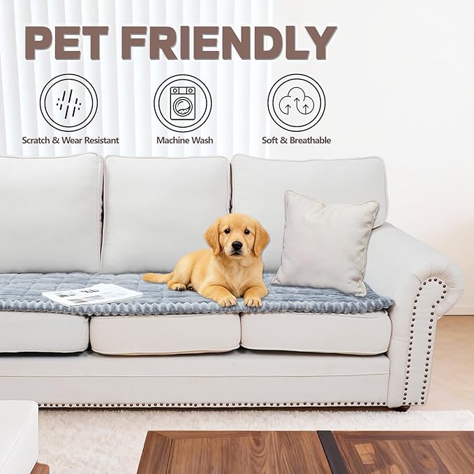 Waterproof Couch Cover for Dogs Washable,Non Slip Fuzzy Durable Couch Covers for 3 Cushion Sofa Pet Friendly Sofa Cover Dog Thick Soft Slipcovers Protector Couches Mat Bed (Light Grey, 27.6" x 59.06")