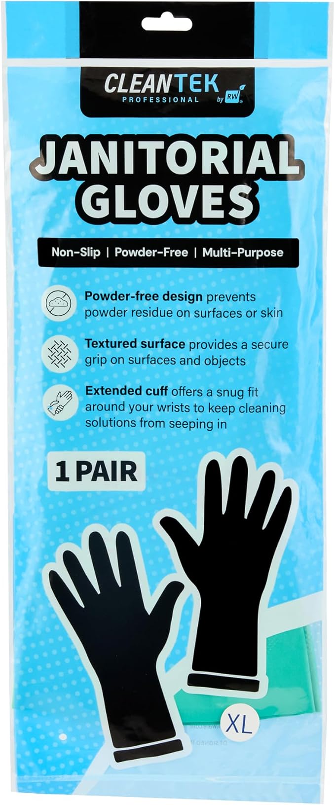 Restaurantware Green Cleaning Gloves 10 Pairs 15 Mil Thick Extra Large Heavy-Duty Nitrile Gloves With Long Cuff No-Latex Flock Lining For Use In Hospitals, Commercial Kitchens and Households