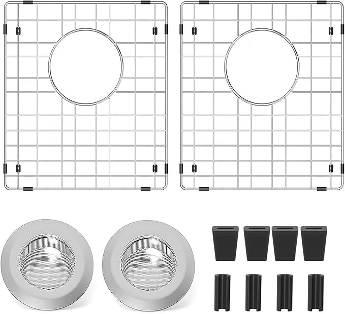 15"x13" Sink Grate for Bottom of Kitchen Sink, Stainless Steel Sink Protectors for Kitchen Sink with Rear Drain, Sink Rack for Bottom of Sink with Sink Strainers, for Right Angle Sink