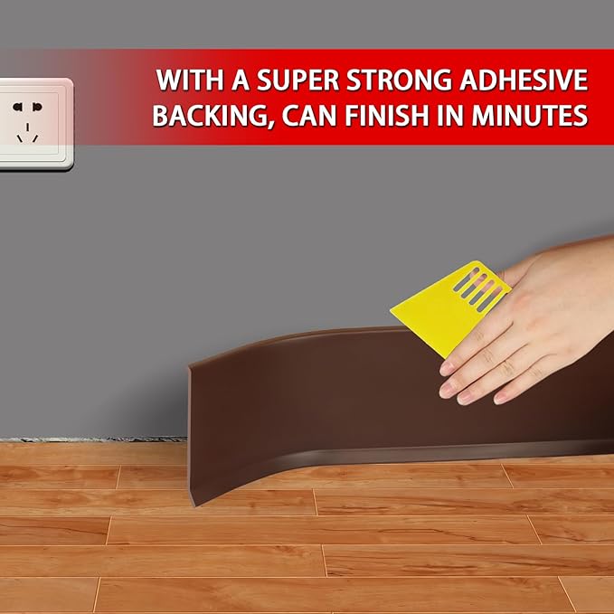 Vinyl Wall Base Baseboard Molding Trim 4" Flexible Self Adhesive Rubber Wall Base Moulding Trim Peel and Stick Design, 4 Inch x 20 Feet, Brown