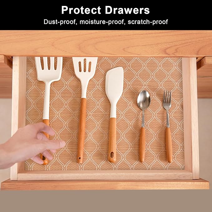 Cooyes Shelf and Drawer Liner for Kitchen Cabinets Non-Adhesive, Waterproof Non-Slip Cabinet Liners for Desk, Refrigerator, Shelves, Bathroom Drawers, Cabinet Protection（11.8" W x 236" L）