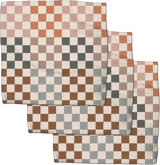 GEOMETRY Kitchen Dish Cloths - Quick Dry Dishcloths for Kitchen - Premium Dish Rags with Geoweave - 3-Pack Set Autumn Checkers