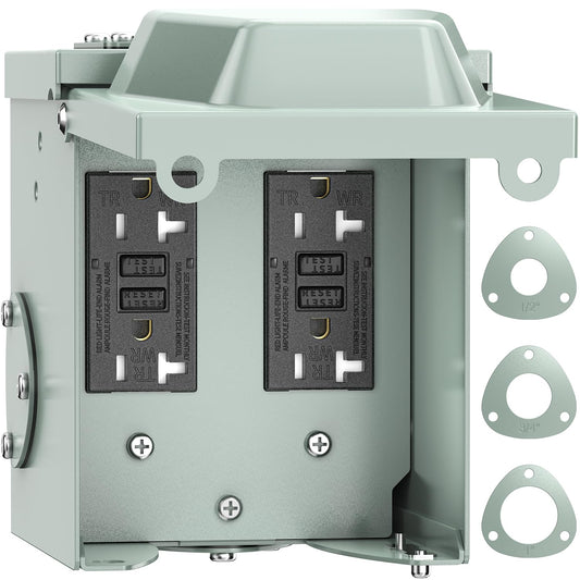 PAULINN Outdoor Outlet Box Dual 20 Amp GFCI, NO Drilling - Image 1