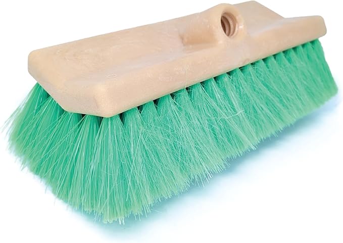 Teravan 10" Flow-Thru Bi-Level Wide Soft Bristle Scrub Brush-Car wash Brush-Suitable for Truck, RV, Van, Window, Deck, Solar Panel, and Patio Cleaning-Green