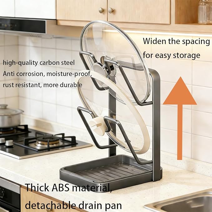 2Pack Pot Lid Storage Rack – A kitchen Countertop Storage Rack For Storing Cookware Lids, Featuring A Drip Tray, 304 Stainless Steel Multi-Functional Kitchen Storage Rack(Grey, Double-Layer)
