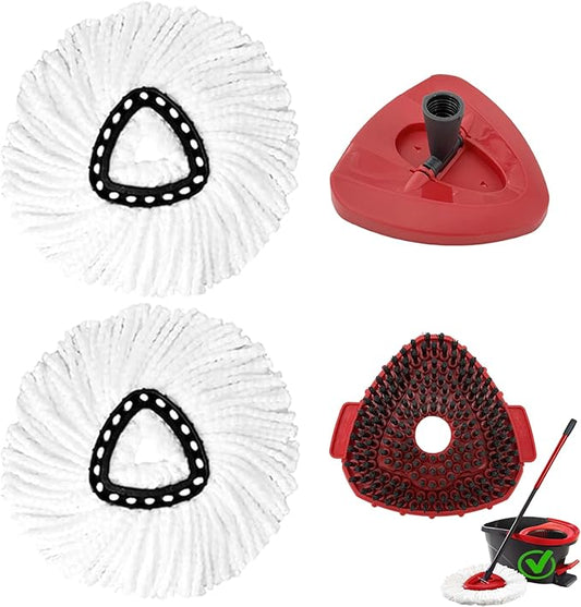 4Pcs Spin Mop Replacement Heads,Mop Replace Head Compatible with Ocedar Easywring 1-Tank System,Machine Washable & Easy to Replace.Including 2 Spin mop Replacement Heads, 1 Brush Head and 1 Base