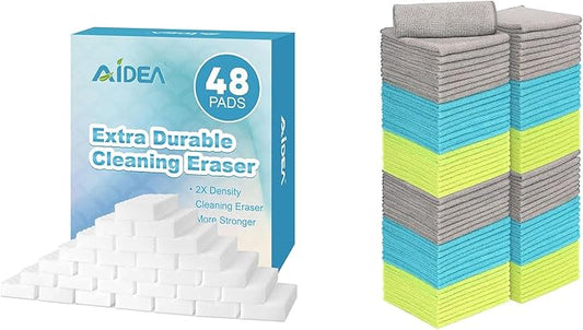 AIDEA Magic Sponges Cleaning Eraser and Microfiber Cleaning Cloths，Highly Absorbent Cleaning Towel