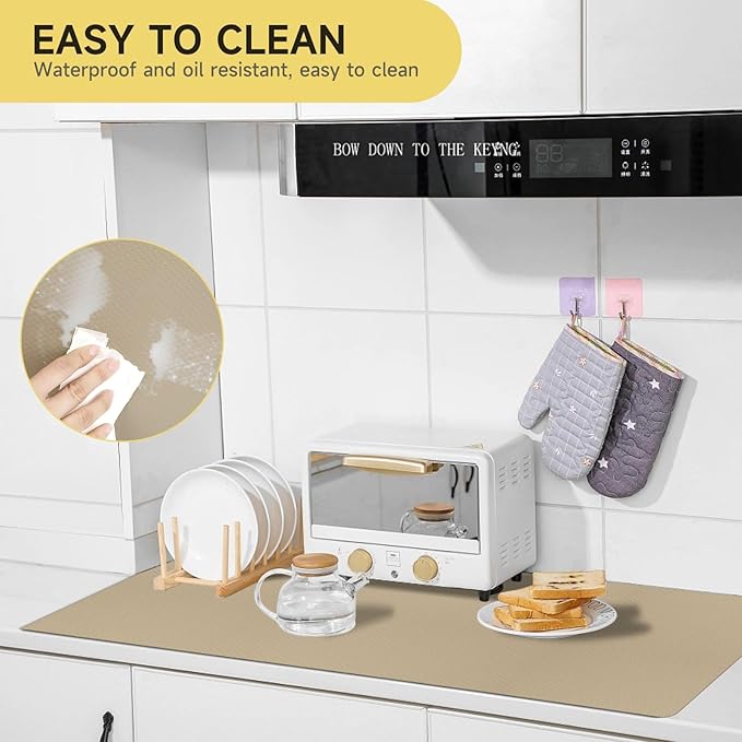 WochiTV Adhesive Shelf Liner 23.6 X 240 Inches Peel and Stick Kitchen Liner for Cabinets, Drawers Removable Protector Mat Waterproof Contact Covering for Dresser Pantry Countertops Shelves, Khaki