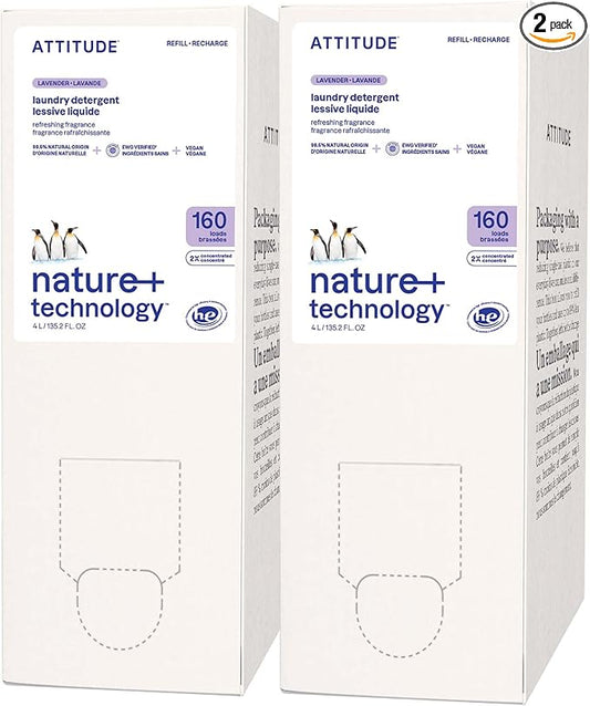 ATTITUDE Liquid Laundry Detergent Refill, EWG Verified, HE Compatible, Plant-Based & Vegan, Natural Laundry Soap, Lavender Scent, 160 Loads, 135.26 Fl Oz (Pack of 2)