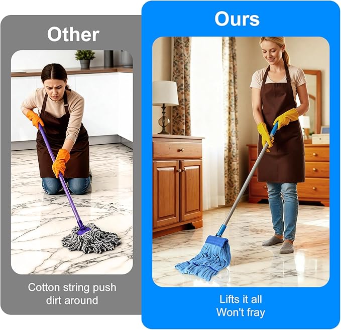 5 Pack Commercial Mop Head Replacement, 6.6 Inch Headband Heavy Duty Microfiber Tube Mop, 18oz Looped End Washable Refill for Industrial Floor Cleaning, Hardwood, Tile, Concrete