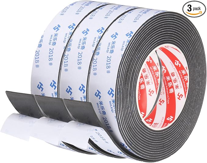 PATIKIL 3Roll Sponge Rubber Foam Tape, 1 3/16" W x 5/64" t x 16.4ft l Self-Adhesive Foam Insulation Tape Weather Stripping for Window Door Soundproofing Weatherstrip AC Seal Strip, Black