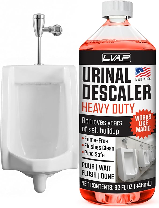 LVAP Heavy Duty Urinal Salt Remover – Made in USA – Commercial Grade Urinal Drain Cleaner & Odor Eliminator. Removes Salt, Calcium, Rust and Scale Build Up. Safe for Plumbing – 32 fl oz
