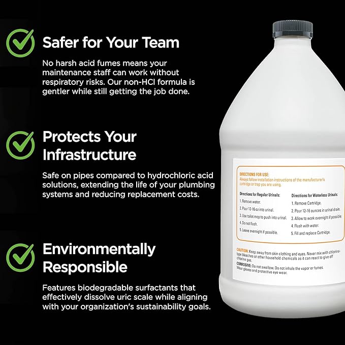 Instant Power Professional Urinal Salt Remover - Helps with Uric Salt Buildup, Dissolves Urine Salt, Urinal Drain Cleaner for Regular and Waterless Urinals, Safe on all Toilet Pipes - 1 Gallon