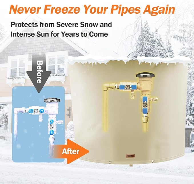 Backflow Preventer Pipe Insulation Cover (5°F) - Irrigation Sprinkler Valve Insulated Pouch - Water Well Pump Cover - Sturdy 5 Layers for Winter Freeze Protection, 70" W x 60" H, Beige