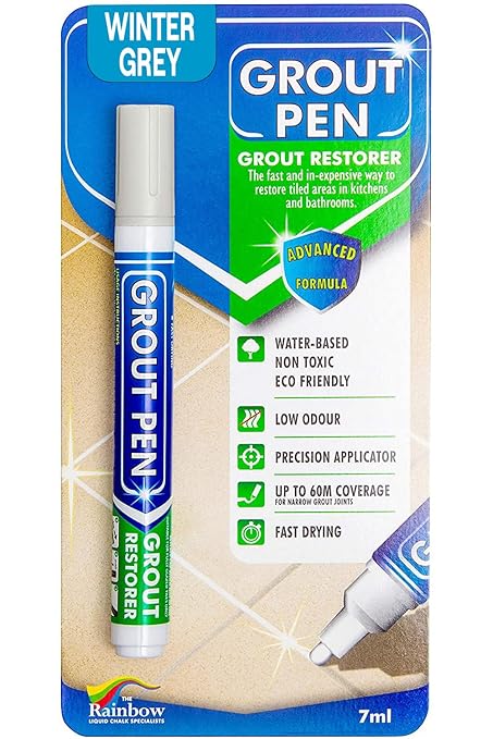 Grout Pen Tile Paint Marker: Waterproof Grout Paint, Tile Grout Colorant and Sealer Pen - Winter Grey, Narrow 5mm Tip (7mL)