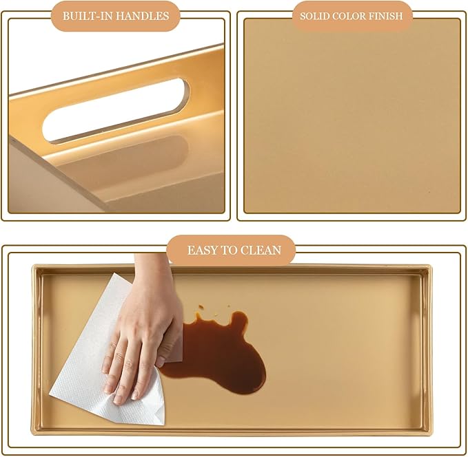 MAONAME Gold Vanity Tray Set of 2, Plastic Decorative Tray with Handles, Rectangular Bathroom Trays for Toilet Tank, 13.8" X 6" X 1.57"