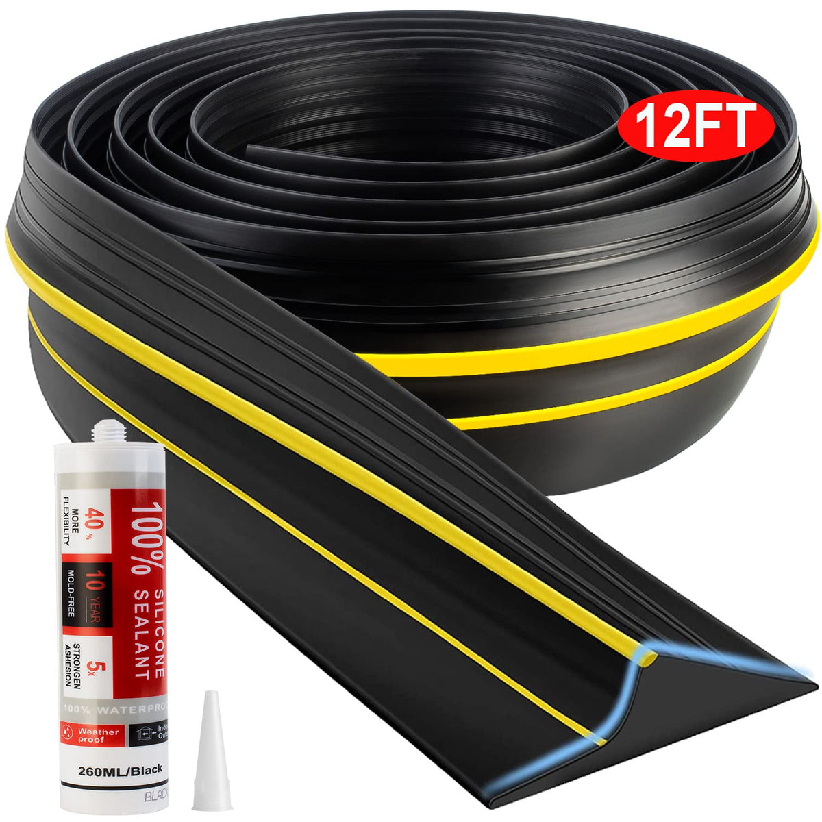 Jin&Bao Universal Garage Door Threshold Seal 12FT Rubber | Home Repair - Image 1