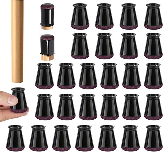 32 Pcs Chair Leg Protectors for Hardwood Floors, Silicone Felt Furniture Leg Cover Pad for Protecting Floors from Scratches and Noise, Smooth Moving，Black X-Small(Fit Round Diameter：1/2" to 5/16")