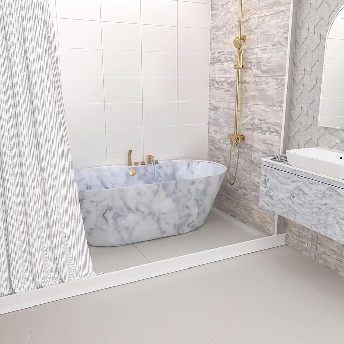 Collapsible Shower Threshold Water Dam, 2025 Upgraded 67'' Shower Water Stopper 3''H Seal Waterproof Shower Guards to Keep Water in Shower, Self Adhesive Water Barrier for Sink Bathroom Kitchen