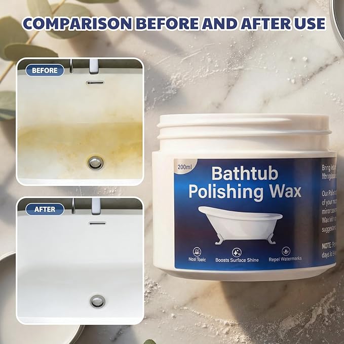 2 Pack Bathtub Polishing Wax 7 oz Per Bottle with Two Sponges Wall and Tub Stain Cleaner Wax for Porcelain Fiberglass Tubs Removes Watermark Scum Repellent