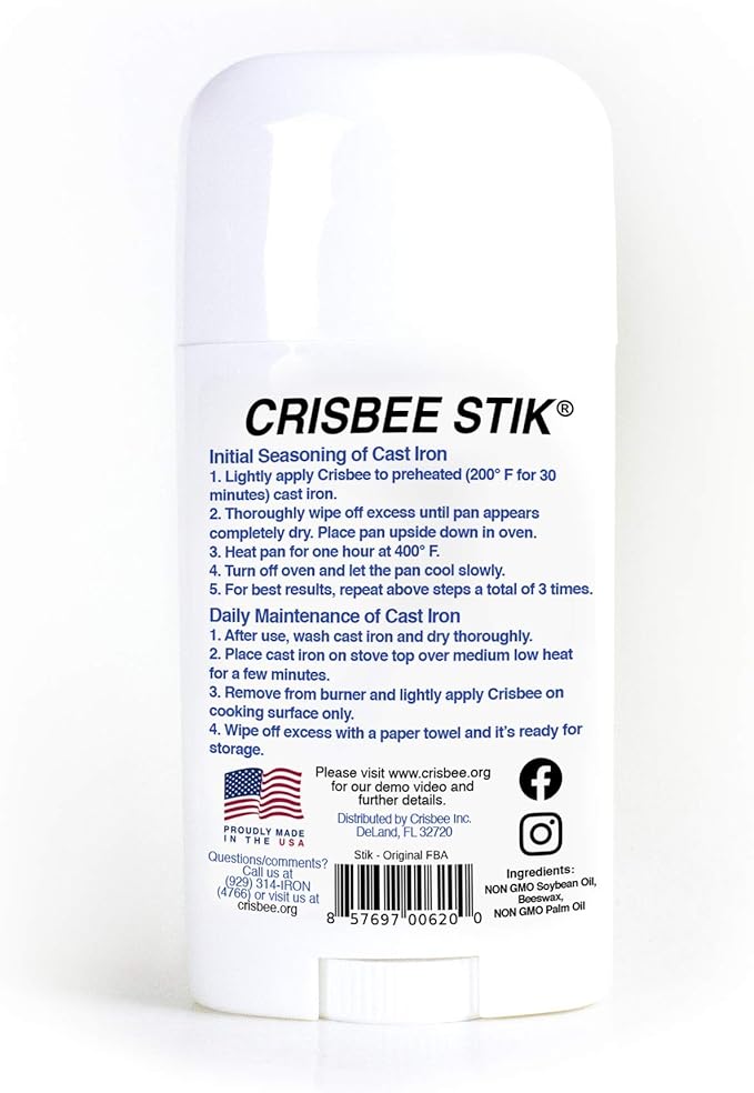 Crisbee Cast Iron Seasoning Brush Combo - Crisbee Stik & Bamboo Brush - Maintain a Cleaner Non-Stick Skillet - Perfect for Cast Iron and Carbon Steel Cookware