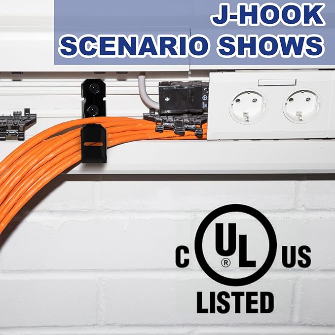 Zonon Black Cable Support J Hooks for Hanging Heavy Duty Metal J Hook for Cable and Wire Management Galvanized Steel(3/4 Inch)