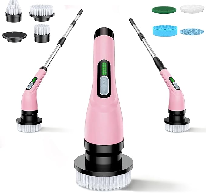 2 Pieces Electric Spin Scrubber - Cordless Bathroom Scrubber with 7 Brush Heads - Dual Speed IPX7 Waterproof Power Scrubber for Heavy-Duty Bathtub, Glass, Tile, and Car Cleaning
