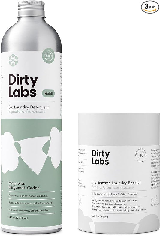 Dirty Labs | Signature Sustainable Set | Signature 80 Loads & Bio-Enzyme Booster | Hyper-Concentrated | High Efficiency & Standard Machine Washing | Nontoxic, Biodegradable