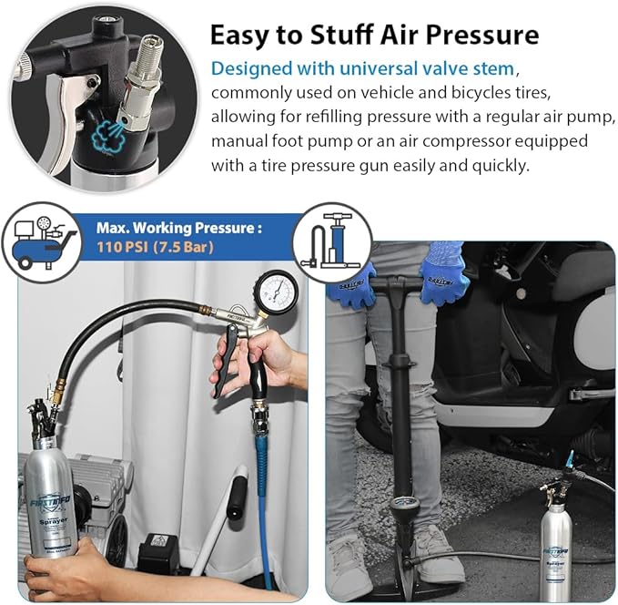 FIRSTINFO A1634 Patented Max. Pressure 110 psi 650ml Aluminum Canister Aerosol Refillable Fluid Storage Spray Can/Pneumatic Compressed Air Sprayer