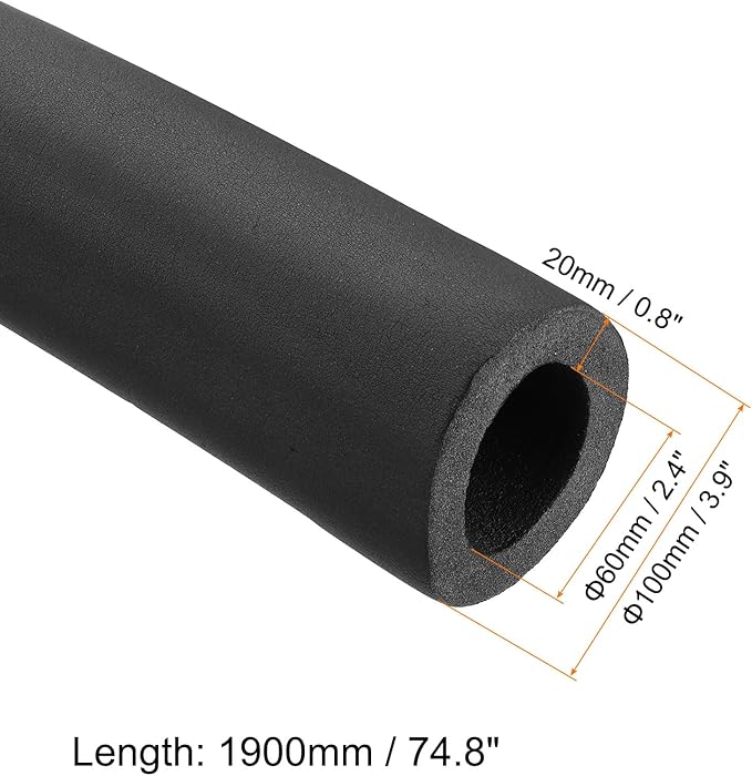 PATIKIL 74.8" Lx2.4 IDx0.8 T Pipe Insulation Foam Tube, Water Pipe Insulation Tubing Heat Preservation for Plumbing Water AC Pipe Sprinkler Spigot, Black