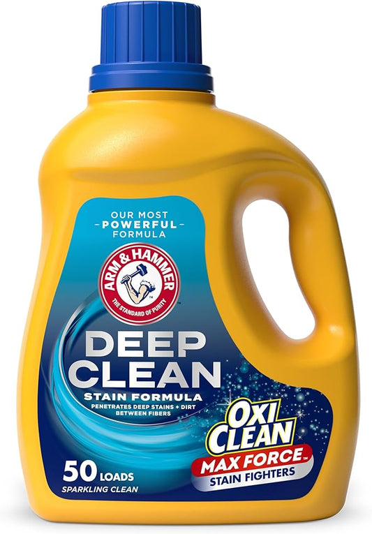 ARM & HAMMER Plus OxiClean Max Force Deep Clean Stain Formula Liquid Laundry Detergent, Sparkling Clean Scent, 75 Fl Oz, 50 Loads