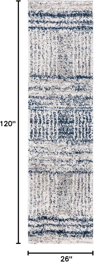 SAFAVIEH Jericho Shag Collection Runner Rug - 2' x 10', Navy & Ivory, Non-Shedding & Easy Care, 1.2-inch Thick, Ideal for The Living Room, Dining Room, Bedroom (JER100N-210)